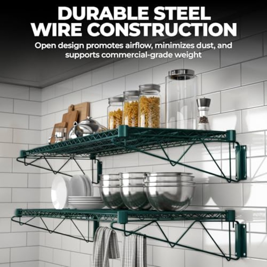 48x14 Epoxy-Coated Green Wire  - đánh giá và giá Wall Shelf Commercial Kitchen