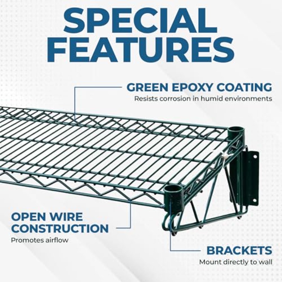 48x14 Epoxy-Coated Green Wire  - đánh giá và giá Wall Shelf Commercial Kitchen