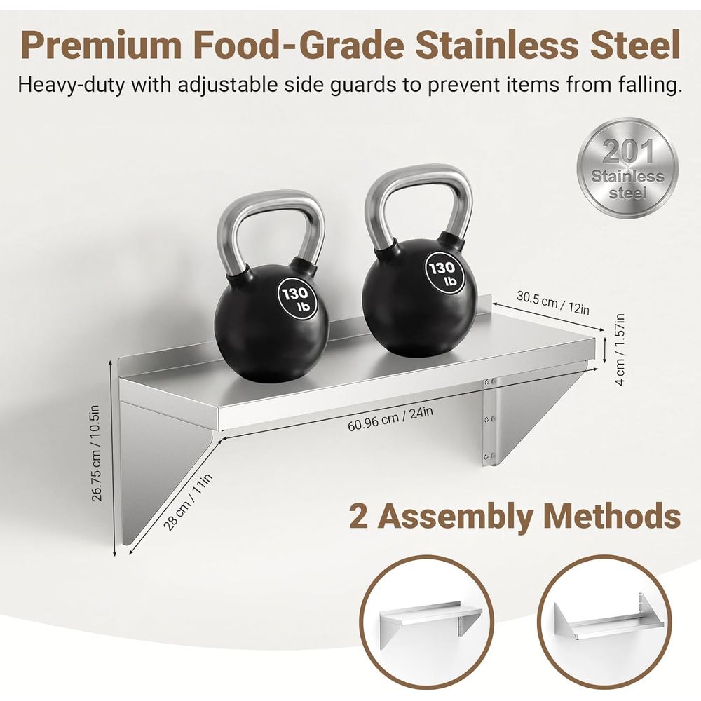 Stainless Steel Wall Shel 12 x - đánh giá và giá Wall Shelf Commercial Kitchen